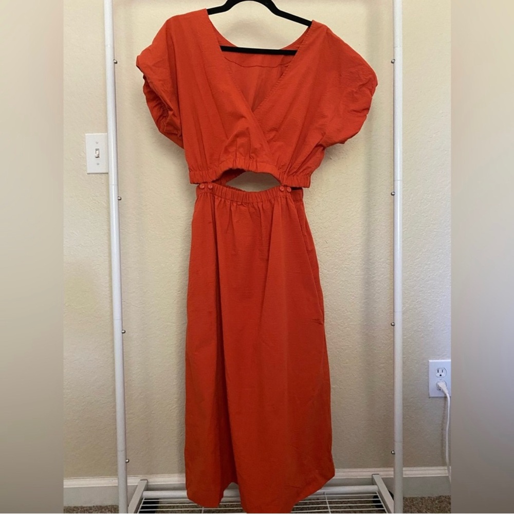 Madewell Pull On Dress Set Red Orange Cutout Dress